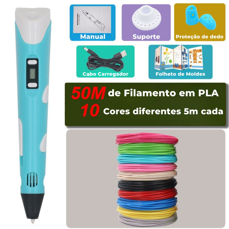 Kit Caneta 3D - ImagiPen™ + 50 metros de filamento PLA Grátis