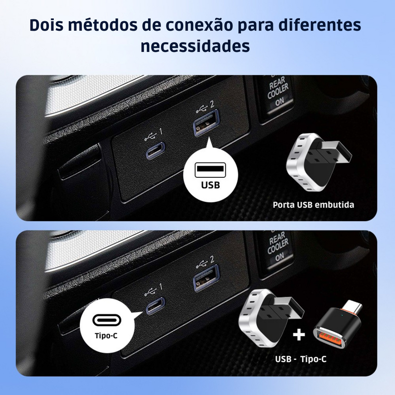 Adaptador Bluetooth Apple CarPlay e Android Auto - Micro MultimidiaWireless™