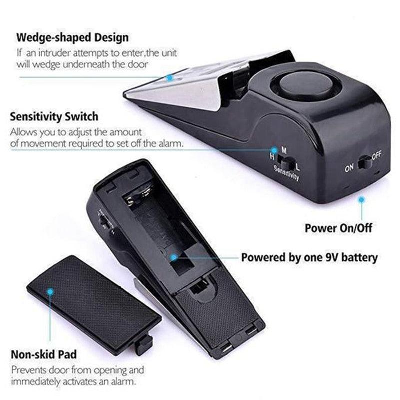 Wireless 125dB Door Stop Alarm Lock Vibration Sensor Hotel Security System Anti-theft Alarm Door Stopper For Home - Magazine da Inovação